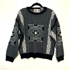 Vintage Chunk Knit 90s  Sweater Black Grey Medium